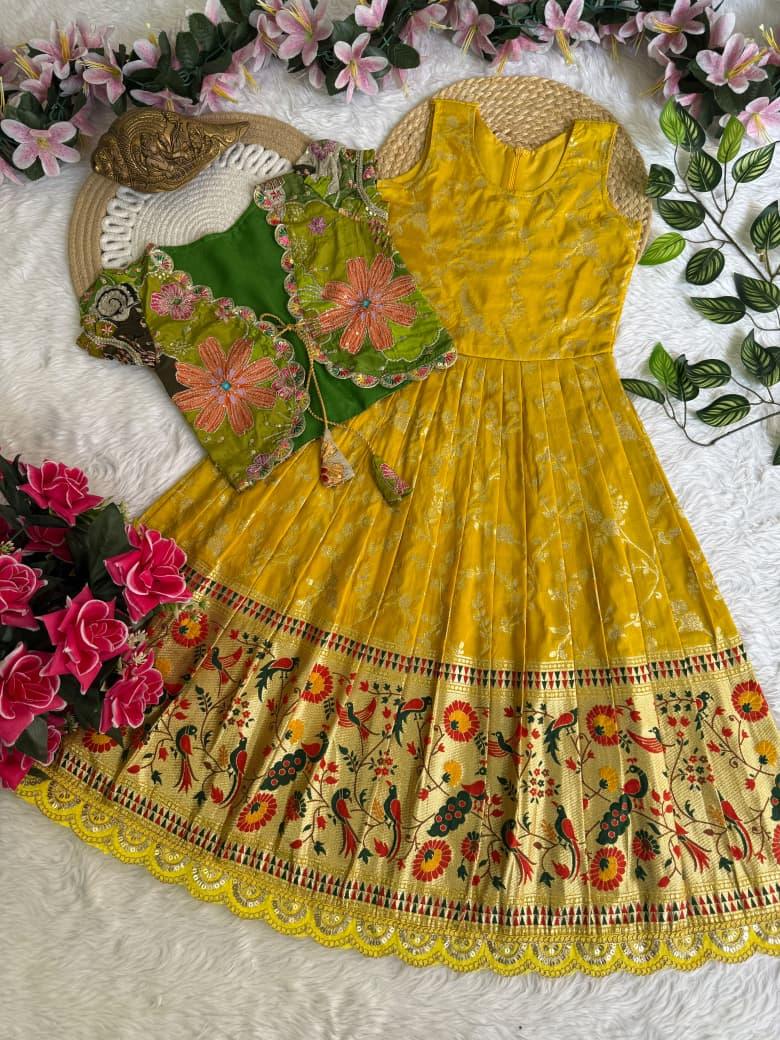 Deepu Dola Silk Kids Gown with Coat