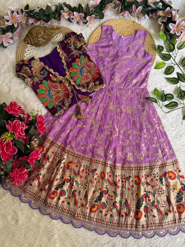 Deepu Dola Silk Kids Gown with Coat
