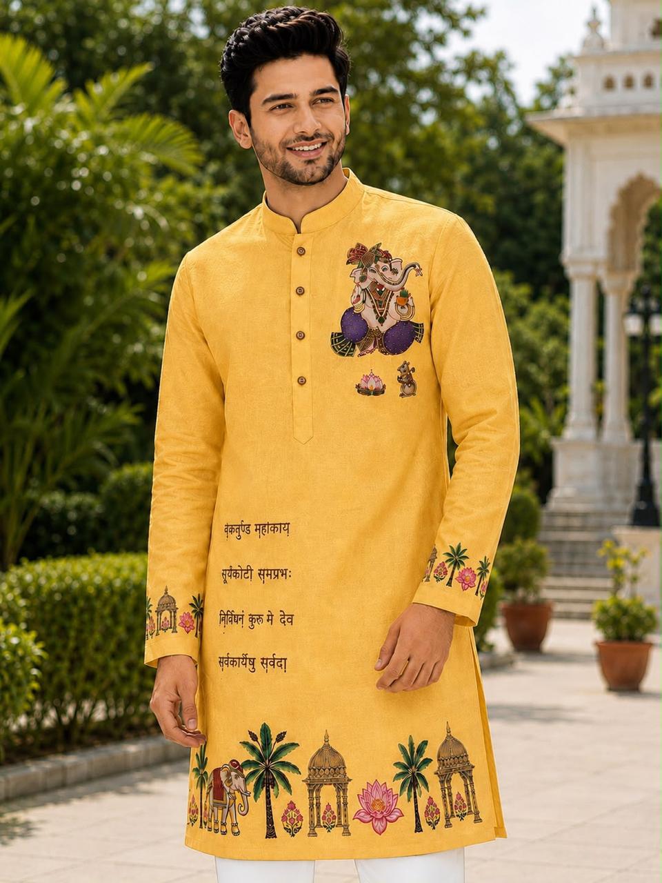 Ganpati Print Cotton Kurta Pyjama