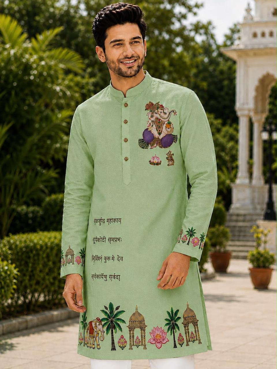 Ganpati Print Cotton Kurta Pyjama