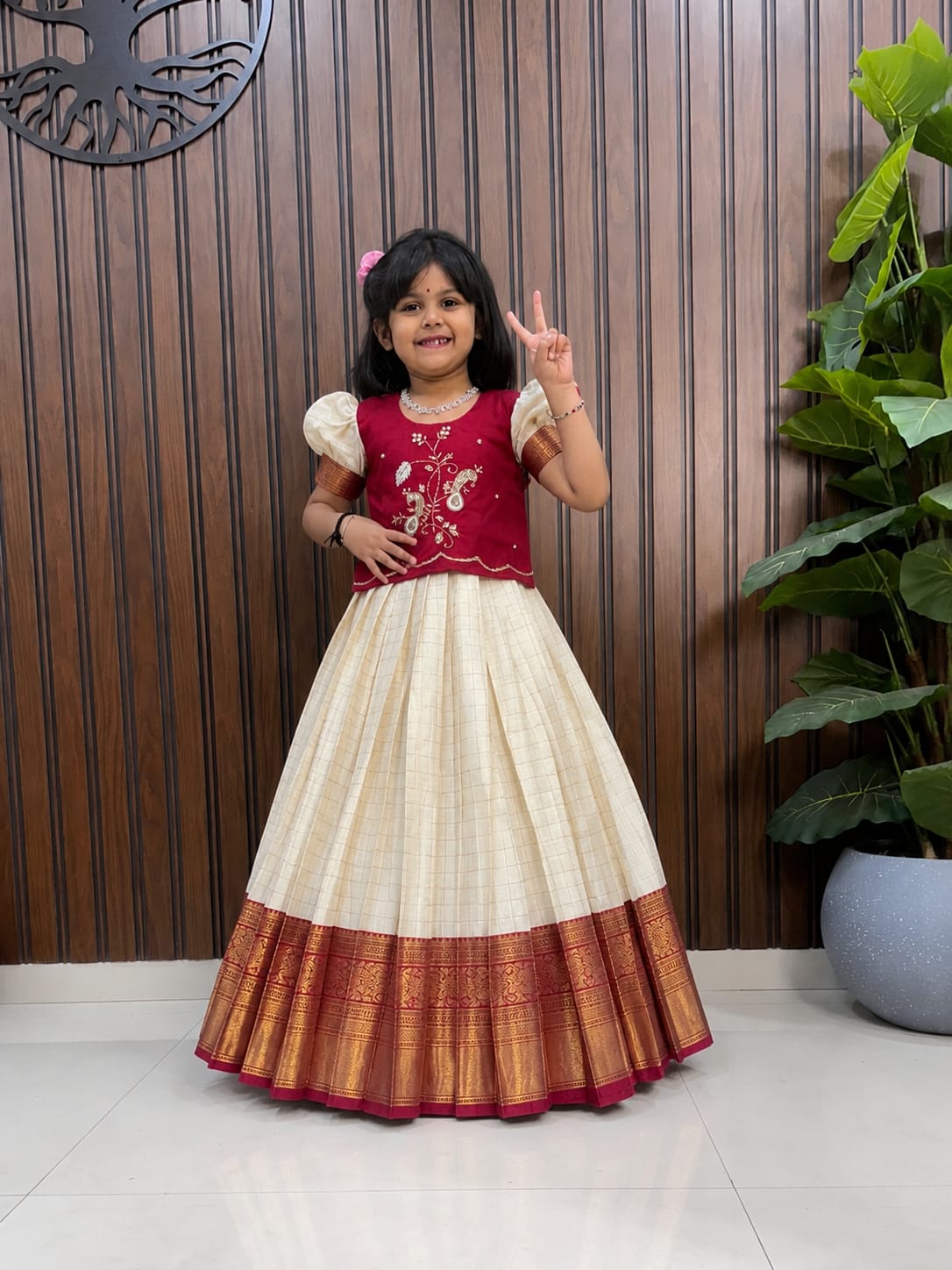 Onam Zari Silk Kids Lehenga