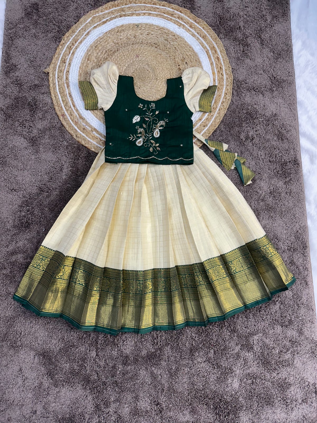 Onam Zari Silk Kids Lehenga