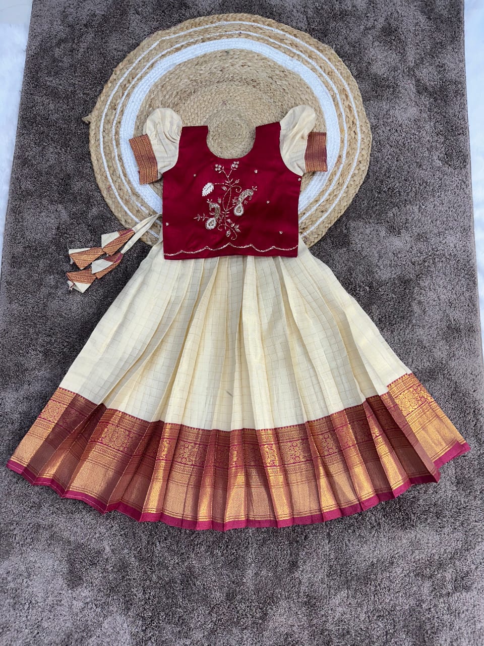 Onam Zari Silk Kids Lehenga