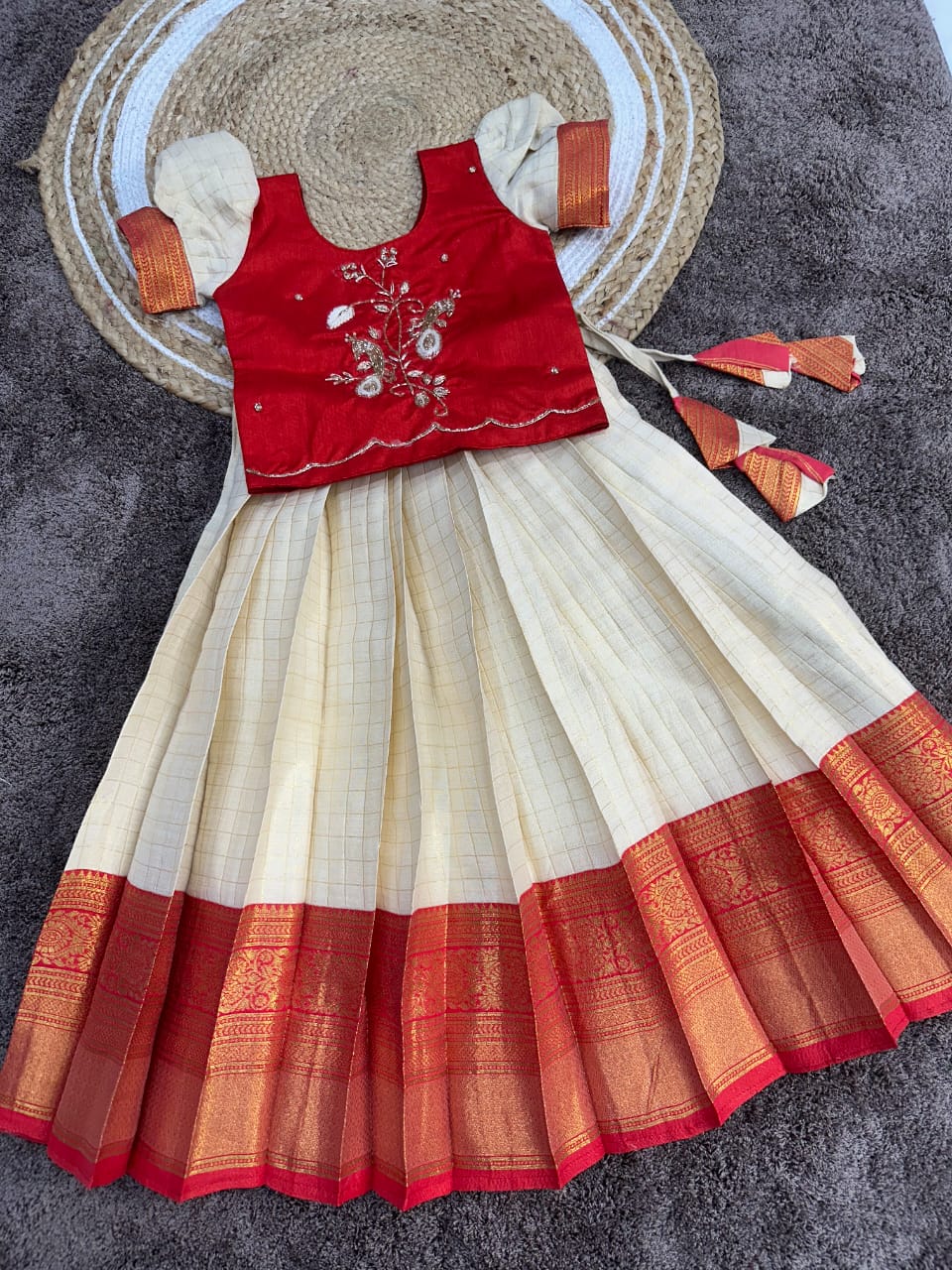 Onam Zari Silk Kids Lehenga