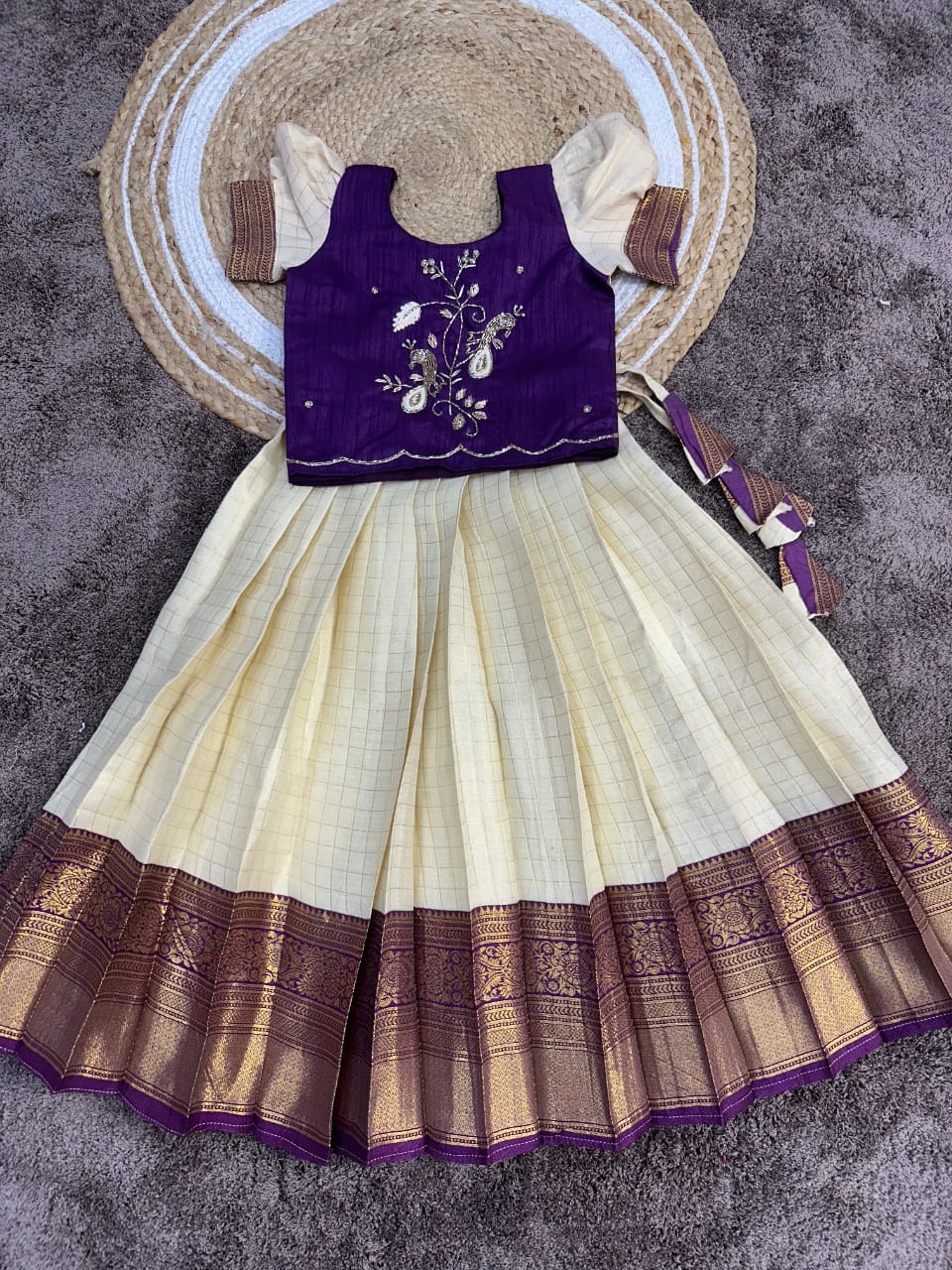 Onam Zari Silk Kids Lehenga