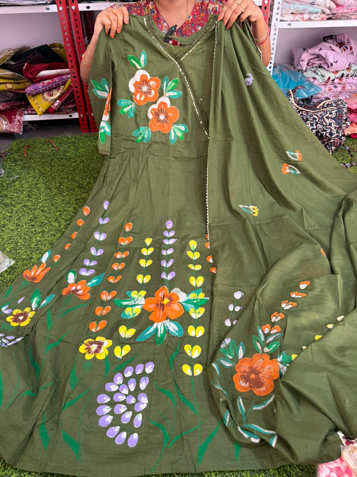 Brush Paint Mul Cotton Anarkali with Dupatta