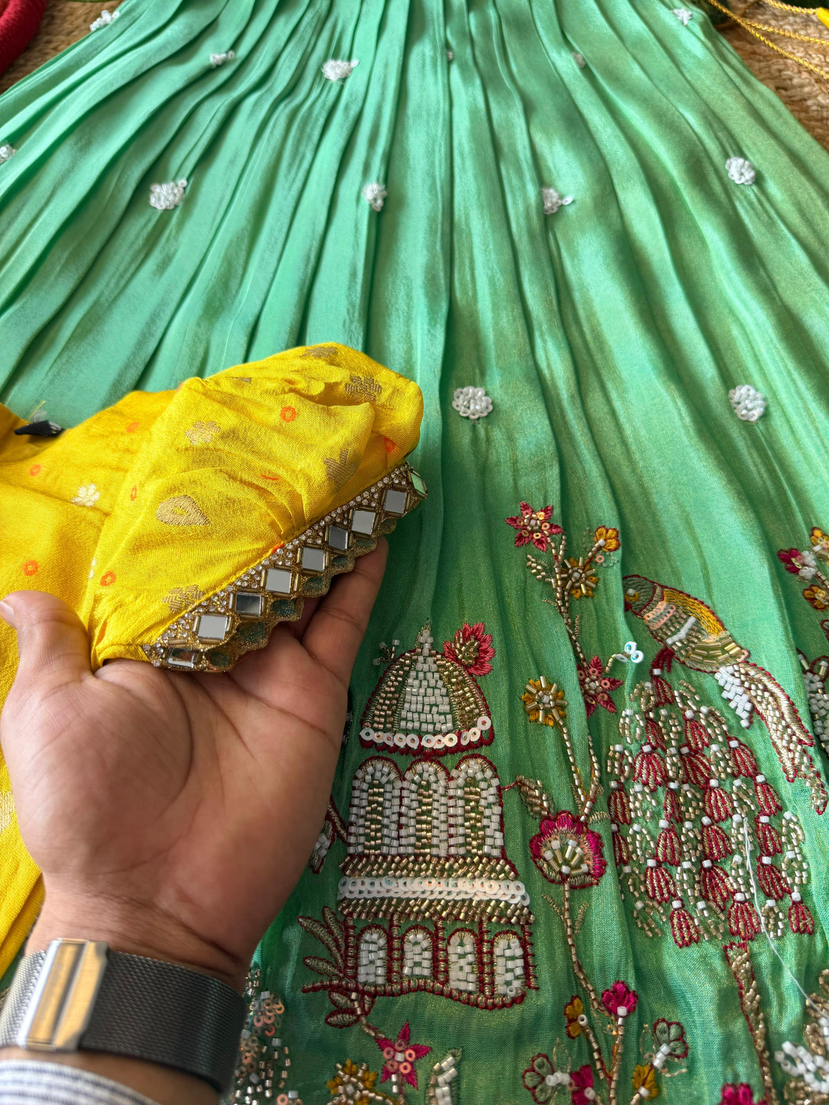 Maggam Work Village Theme Kids Lehenga