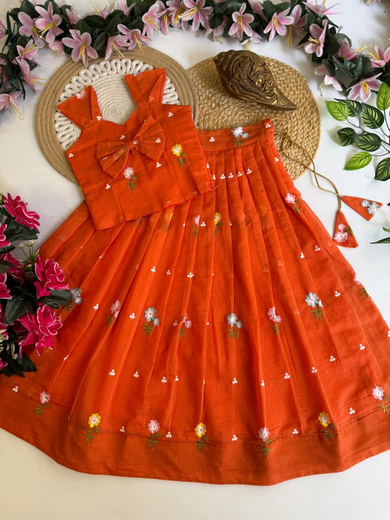Mul Chanderi Kids Lehenga