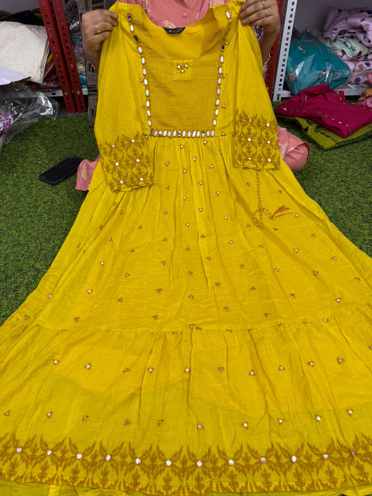 Varsha Chanderi Mirror Work Maxi