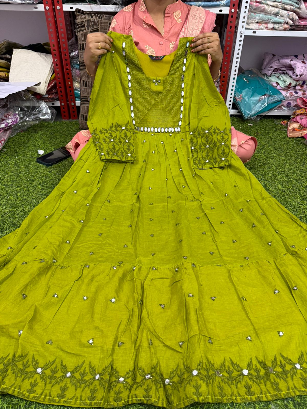 Varsha Chanderi Mirror Work Maxi