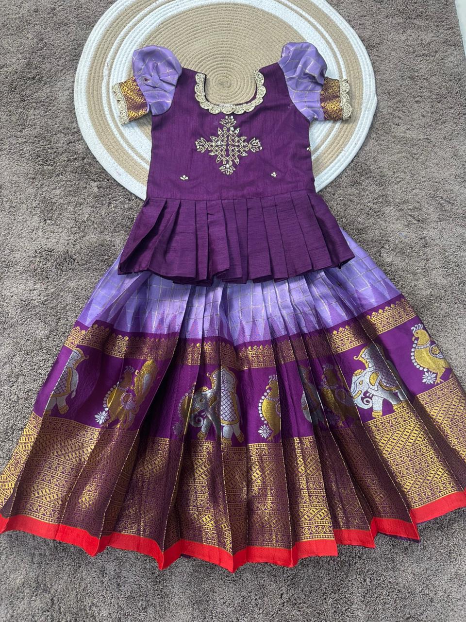 Meenakshi Zari Weaving Kids Lehenga