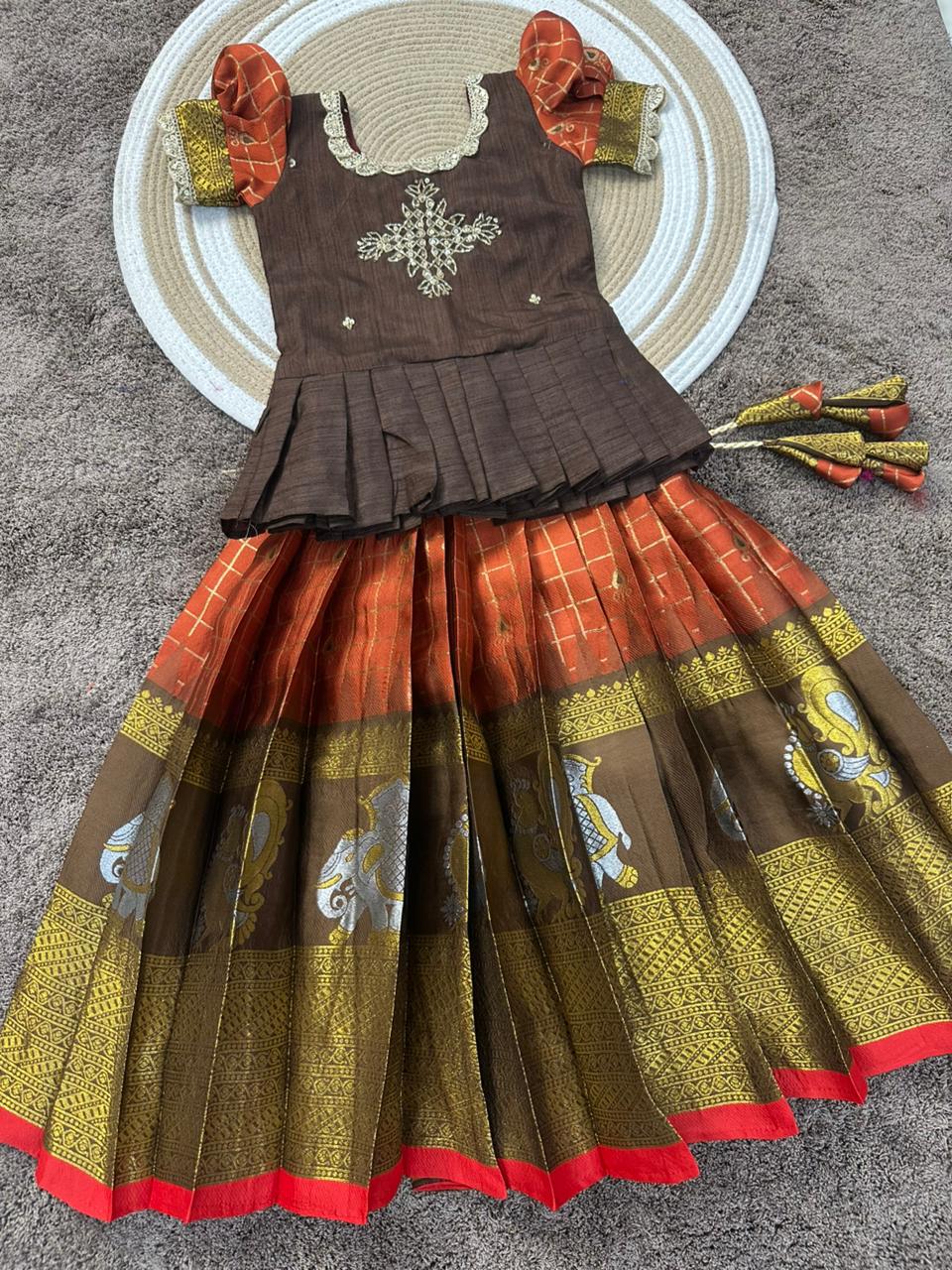 Meenakshi Zari Weaving Kids Lehenga