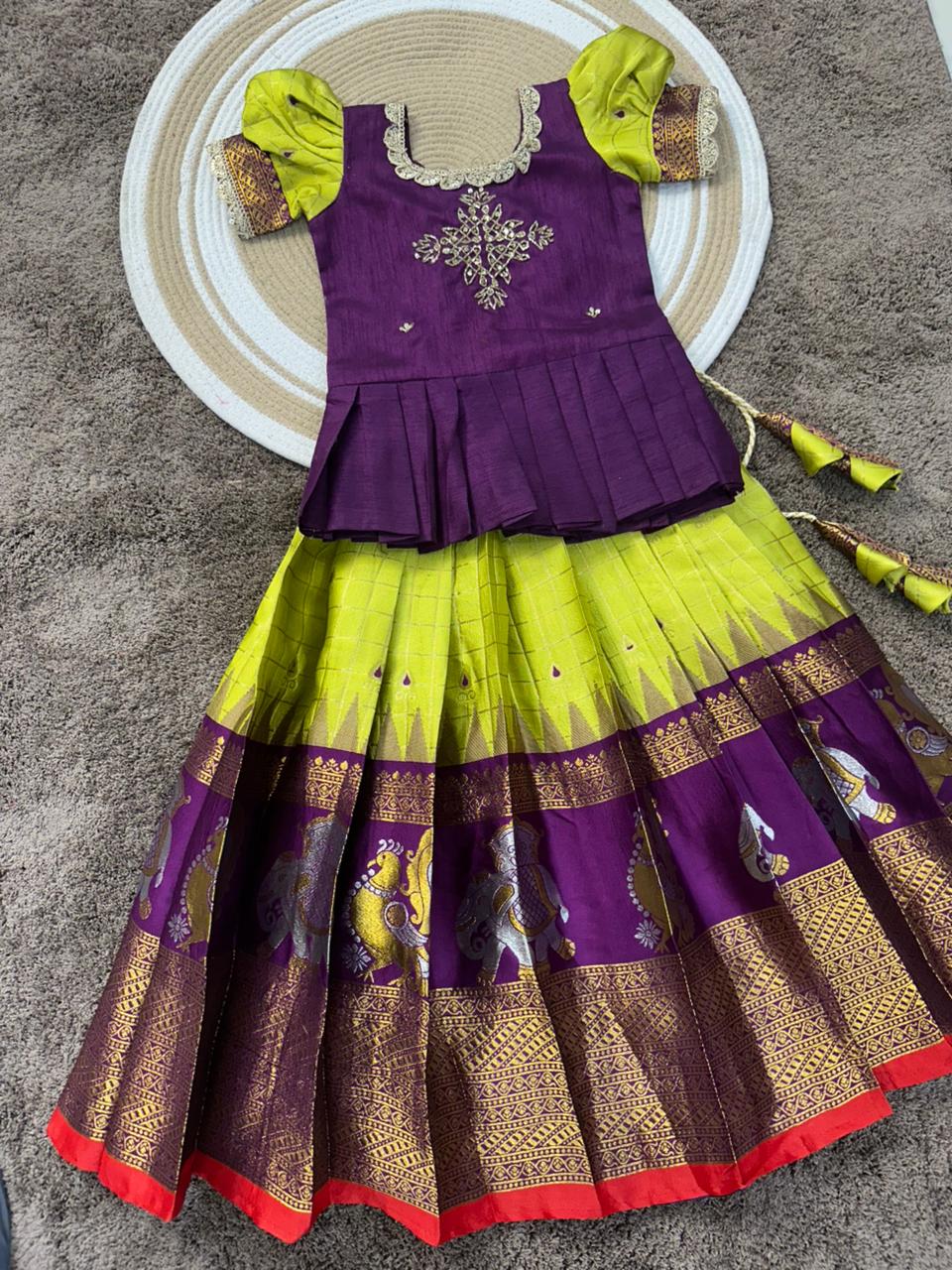 Meenakshi Zari Weaving Kids Lehenga