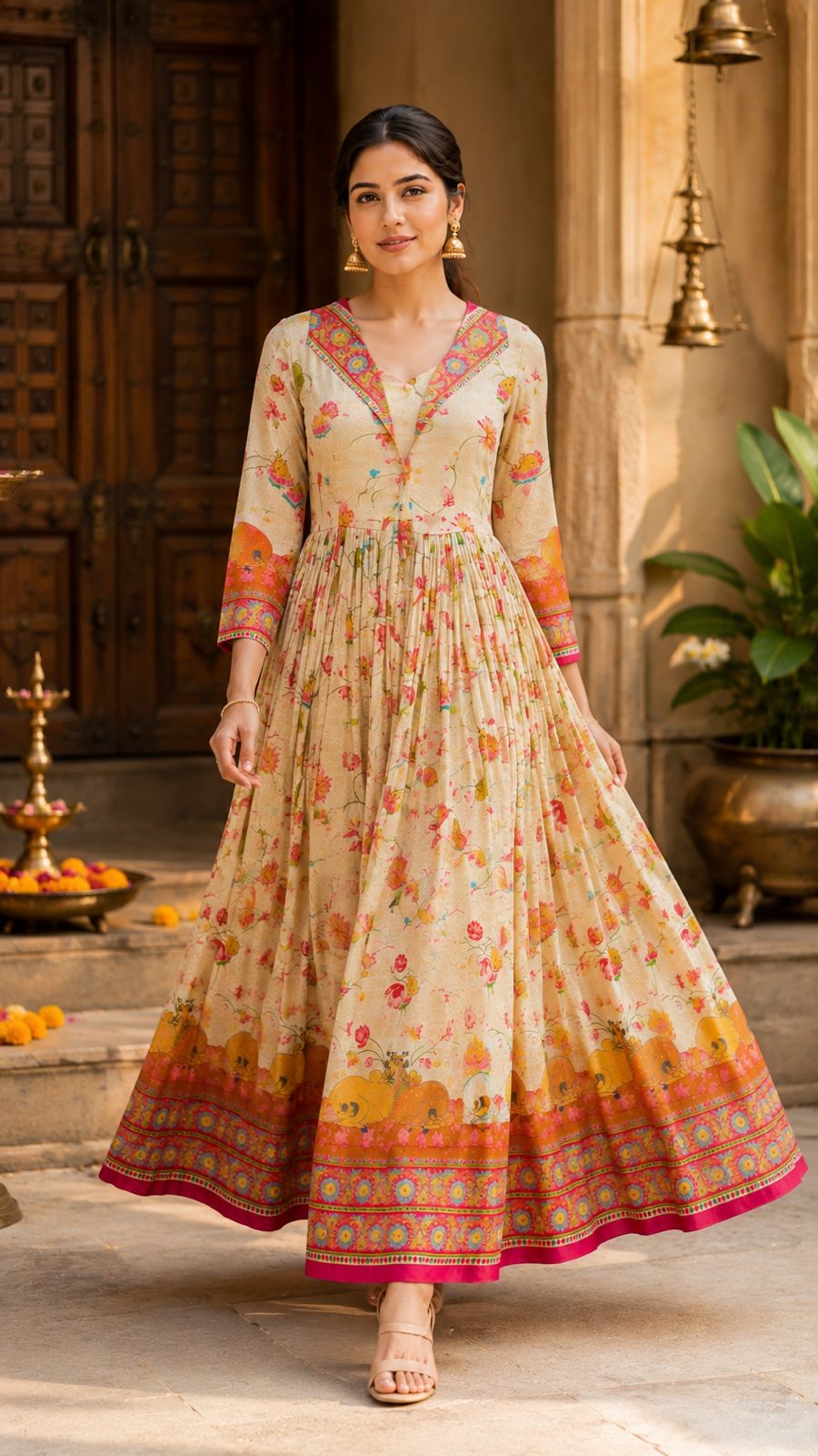 Pashmina Print Jacquard Silk Gown with Koti