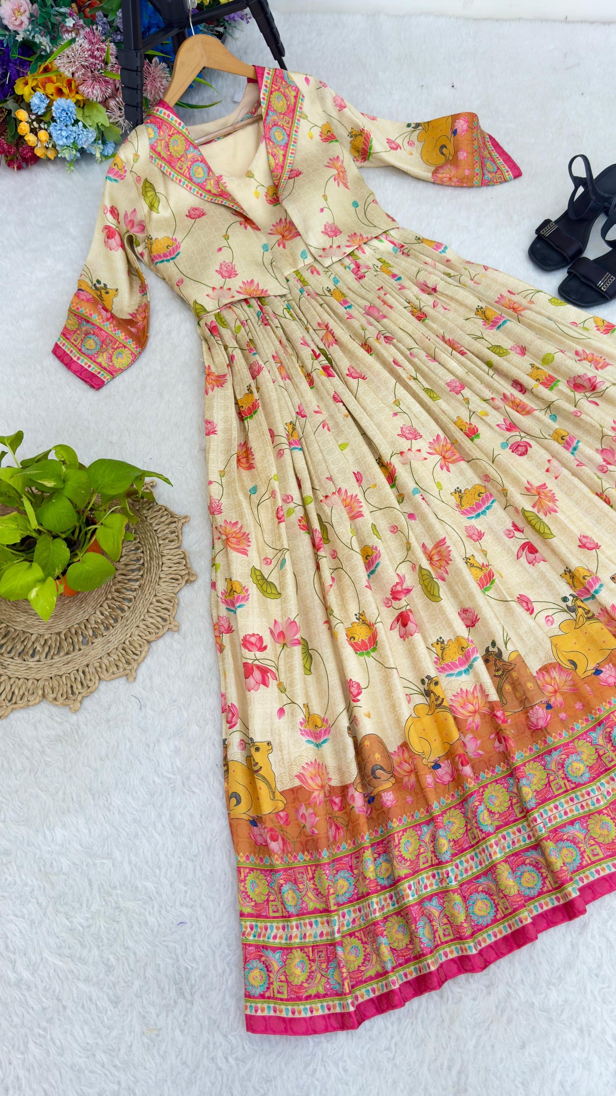 Pashmina Print Jacquard Silk Gown with Koti