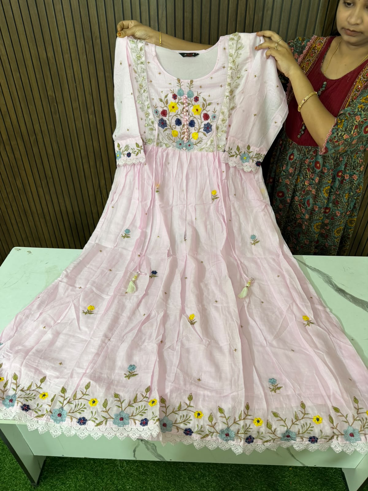 Pearl Mul Cotton Embroidery Frock