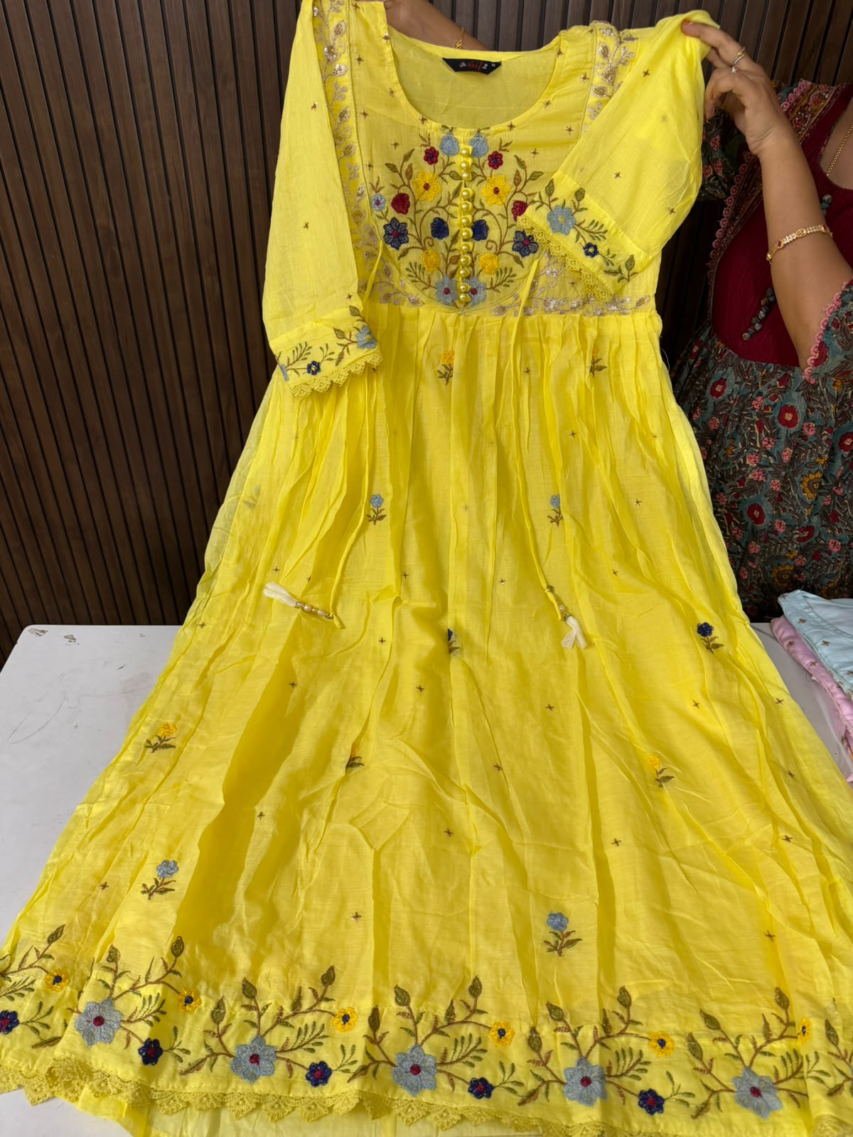 Pearl Mul Cotton Embroidery Frock