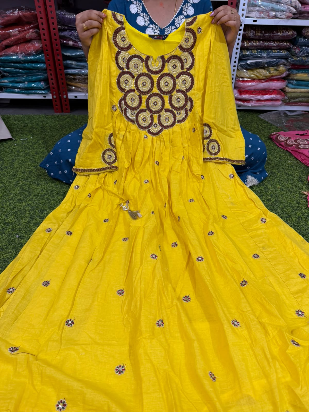 Red Mul Cotton Tiered Anarkali