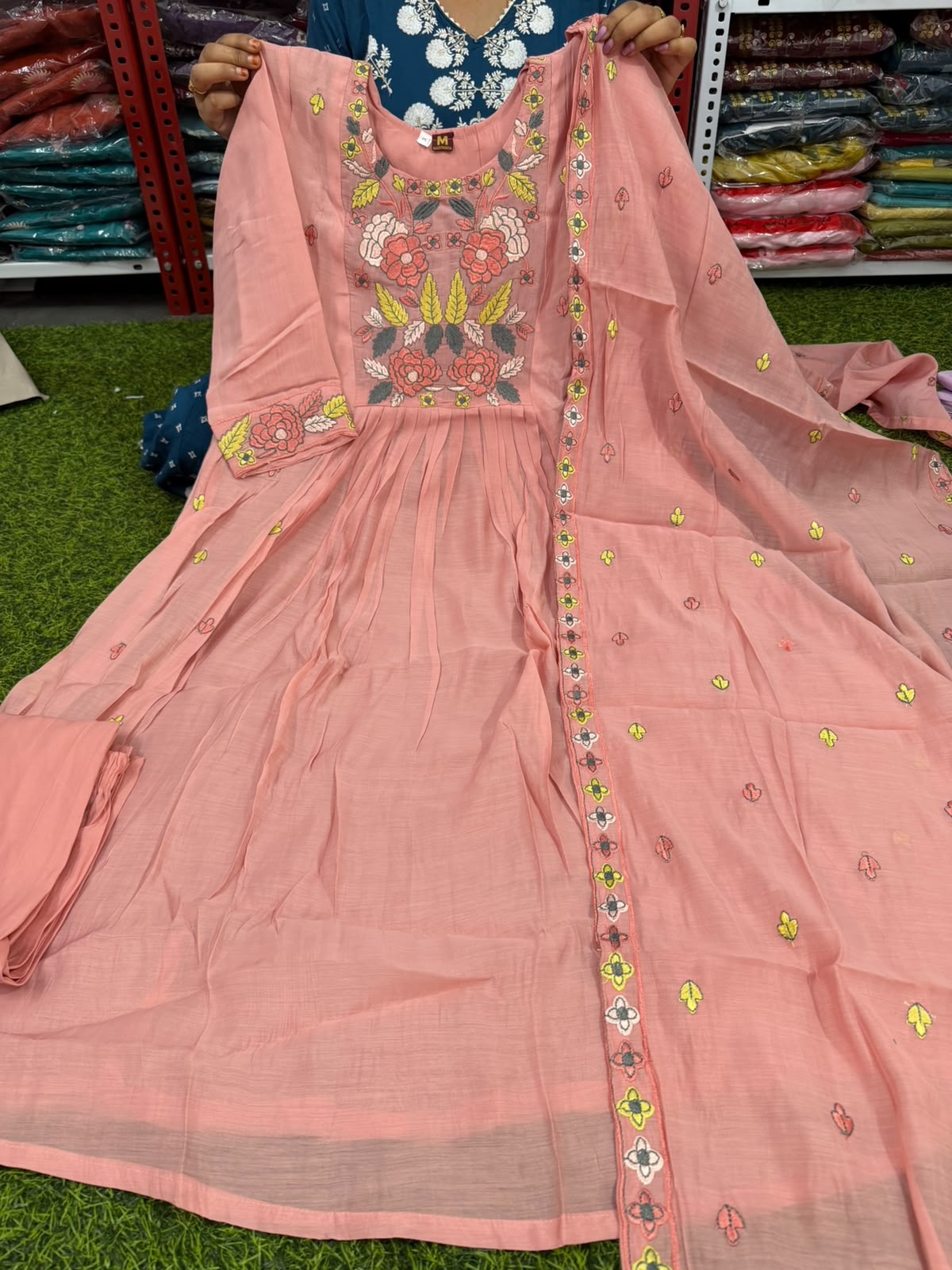 Pastel Mul Chanderi Anarkali Set