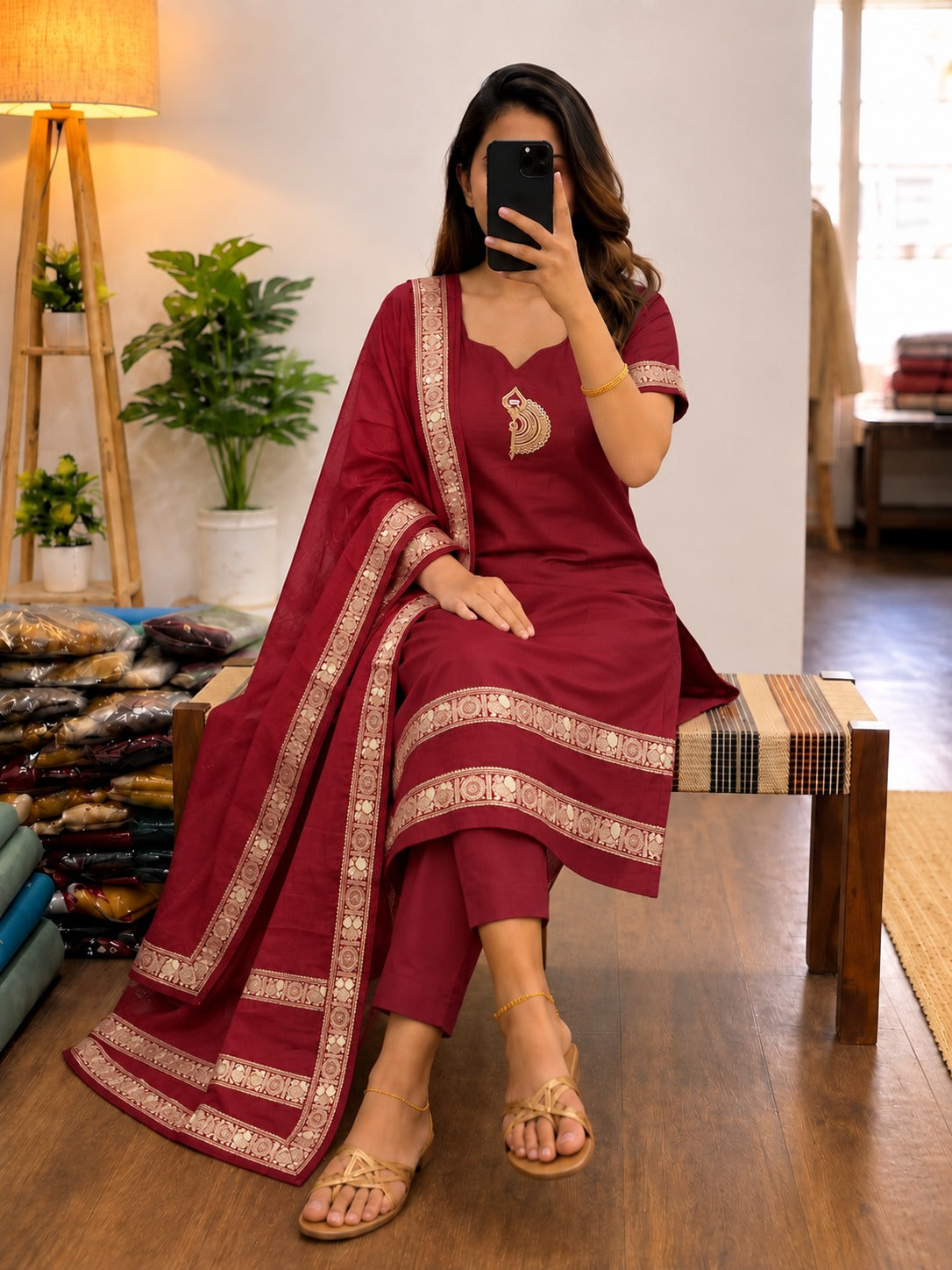 Chettinad Cotton Kurti with Dupatta