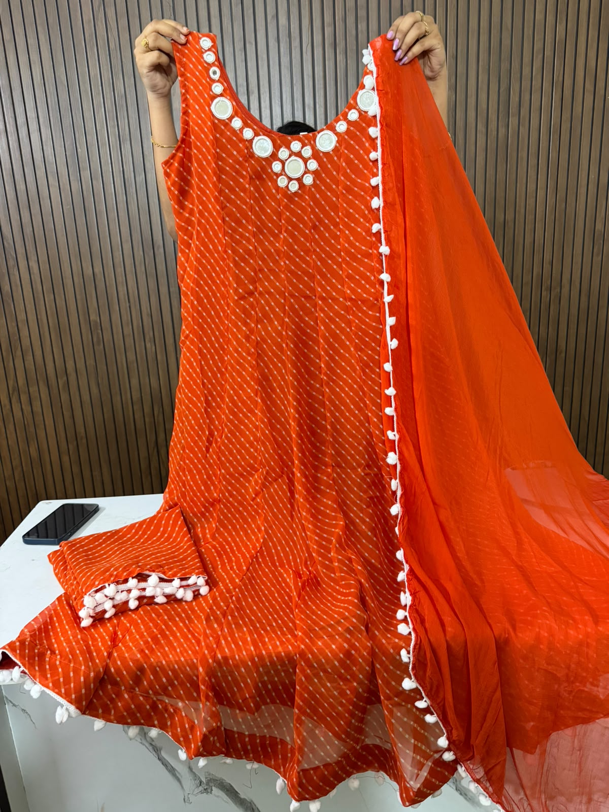 LEHERIYA MIRROR WORK ANARKALI 3PC SET