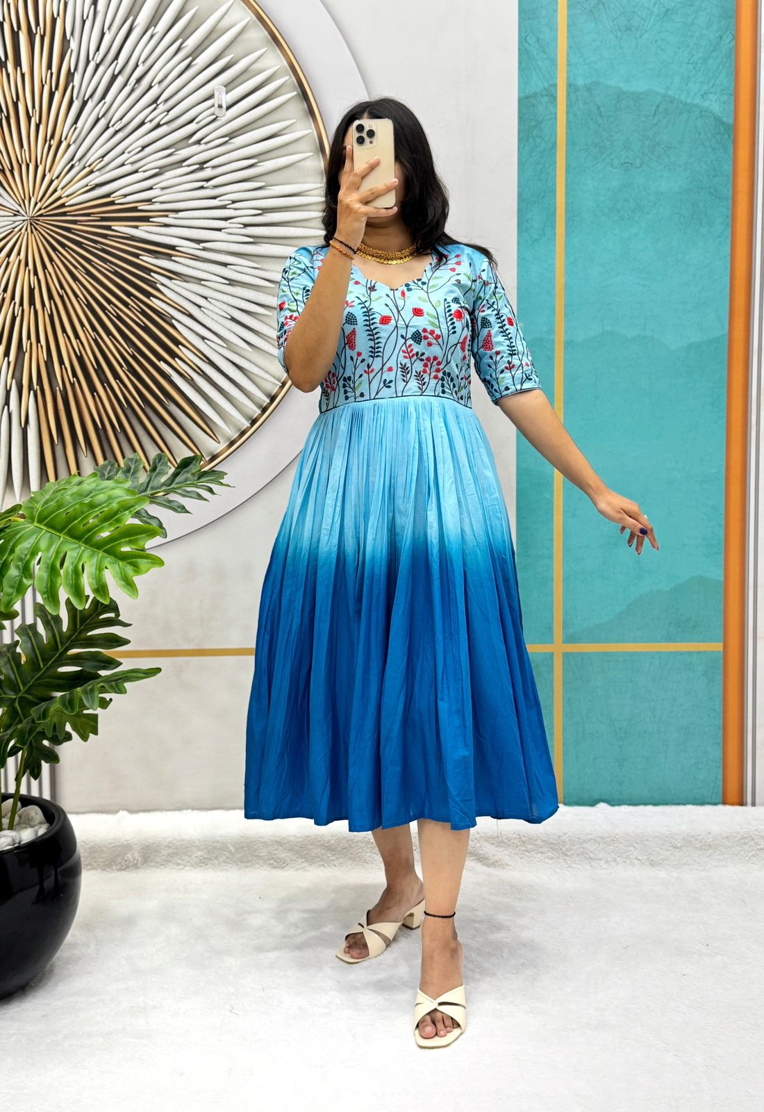 Pure Mul Mul Cotton Duel Shade Gowns /frocks