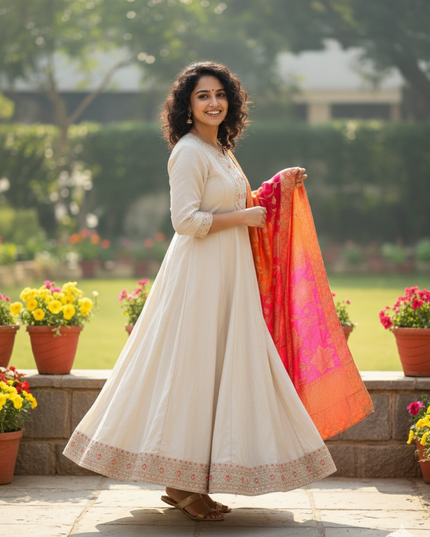 Chinnon frock With banarasi dupatta