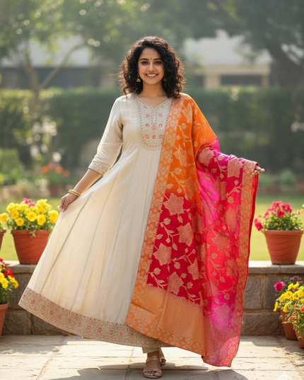 Chinnon frock With banarasi dupatta