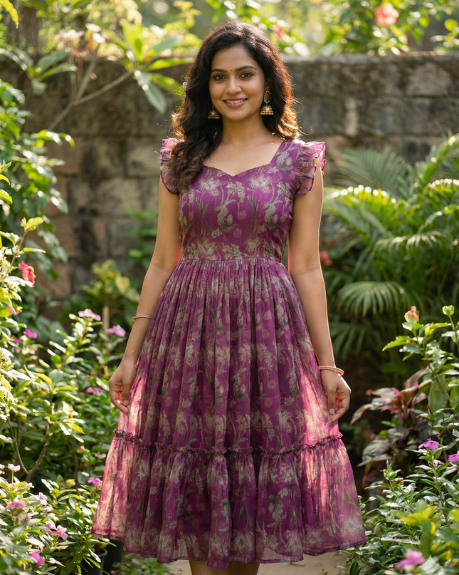 Pure Chanderi Floral Midi Gown