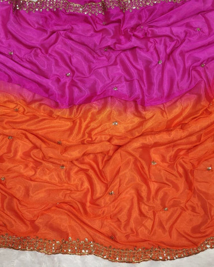 Chinnon Silk Saree pink and orange colour