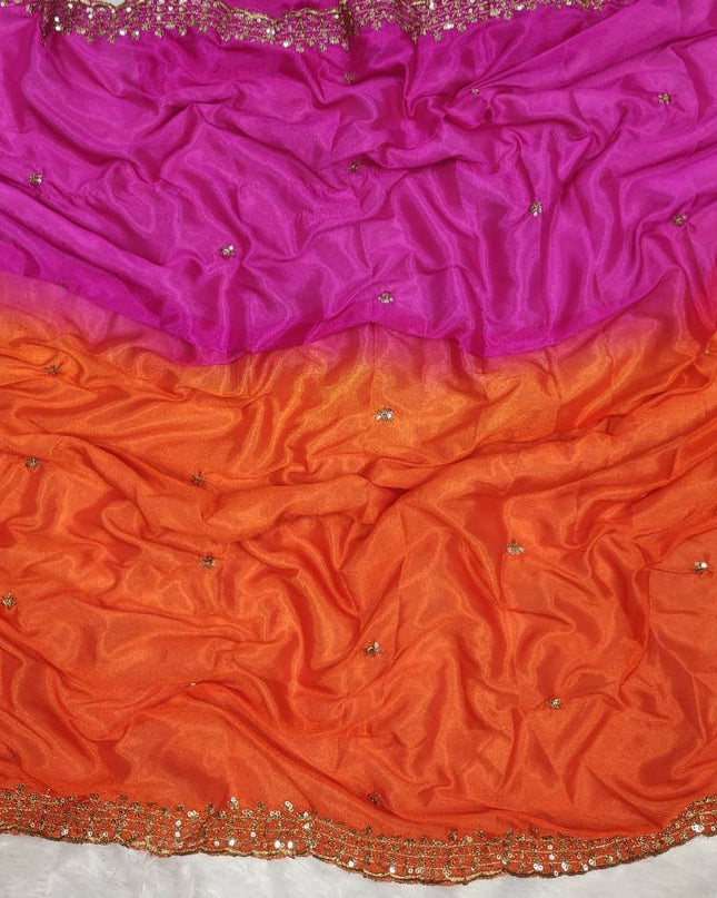 Chinnon Silk Saree pink and orange colour