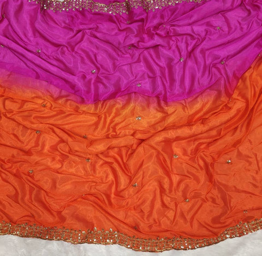 Chinnon Silk Saree pink and orange colour