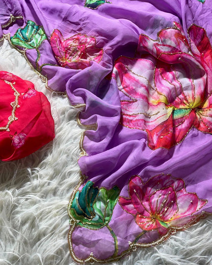 Pure soft tebby silk Lavender colour saree