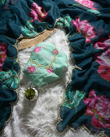 Pure soft tebby silk Green colour saree