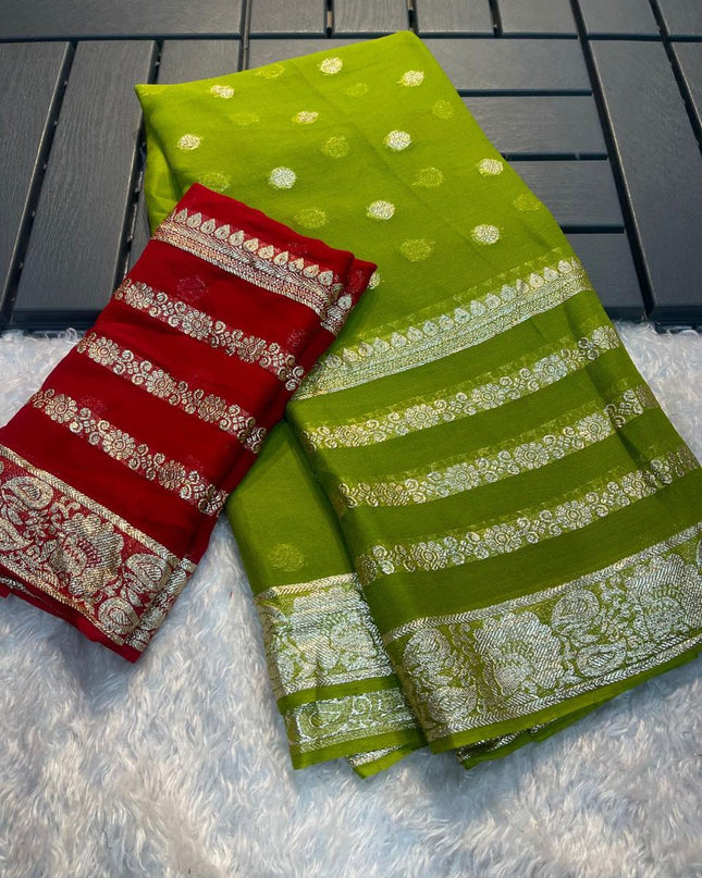 Viscose Georgette Saree Green colour