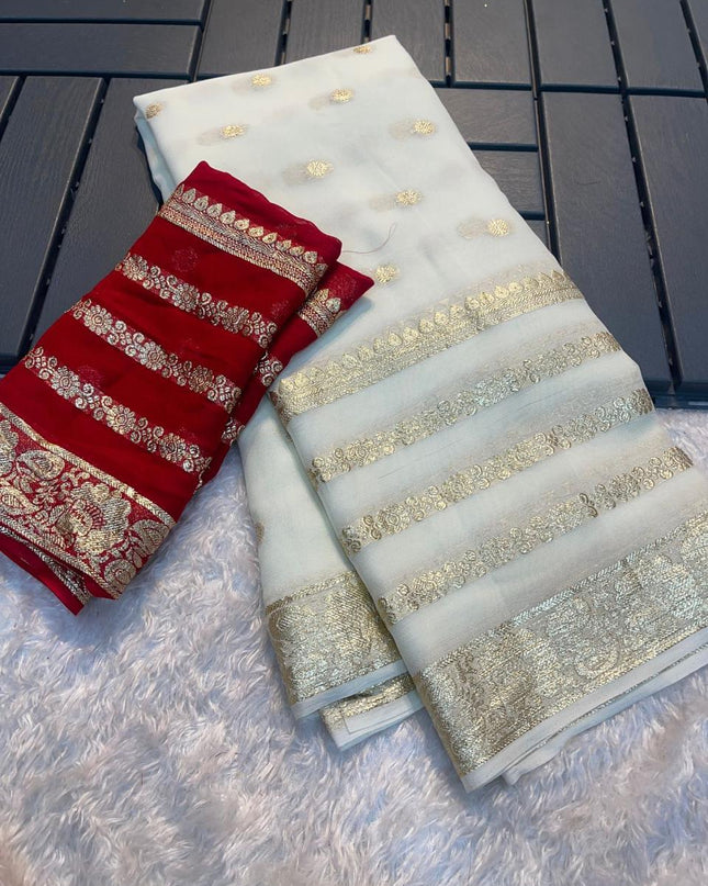 Viscose Georgette Saree White Colour