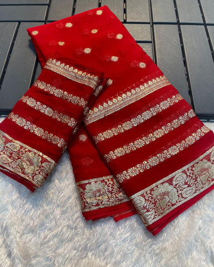 Viscose Georgette Saree Red colour