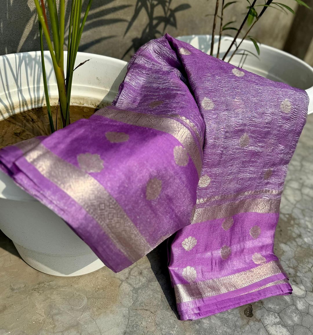 BANARASI  KANCHIPURAM ZARI TISSUE  VASKAT  SAREE  LAVENDER COLOUR