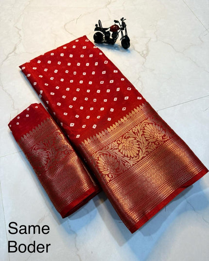 Pure Dola Silk With Jequrd Boder Red colour
