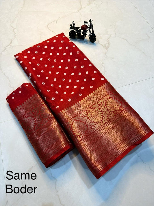 Pure Dola Silk With Jequrd Boder Red colour