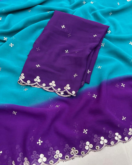 Soft chiffon  Silk Saree Blue and Purple colour