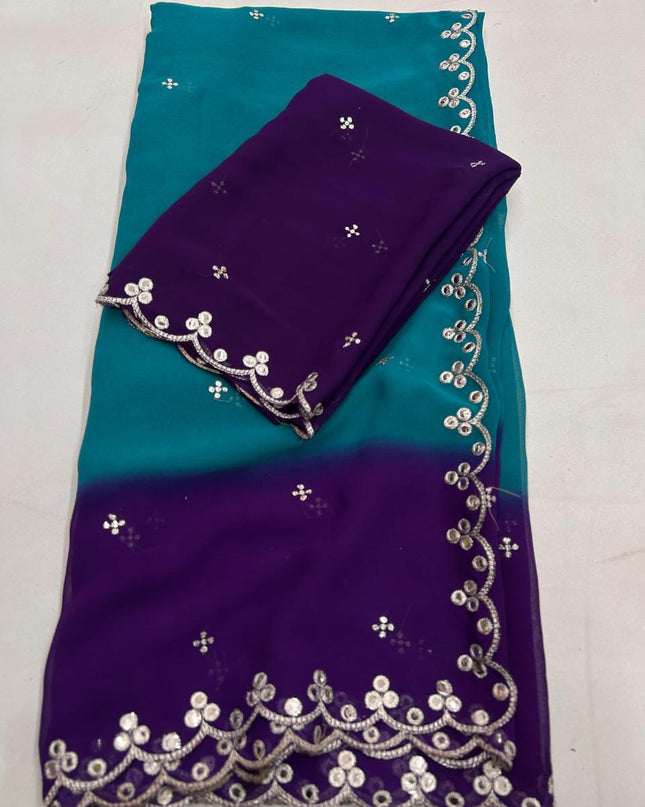 Soft chiffon  Silk Saree Blue and Purple colour