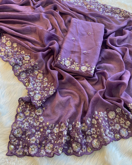 Silky Crush Fabric Saree Lavender Colour