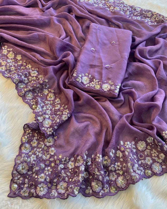 Silky Crush Fabric Saree Lavender Colour