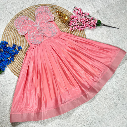 Kids' gown with beautiful butterfly embroidery Pink Colour