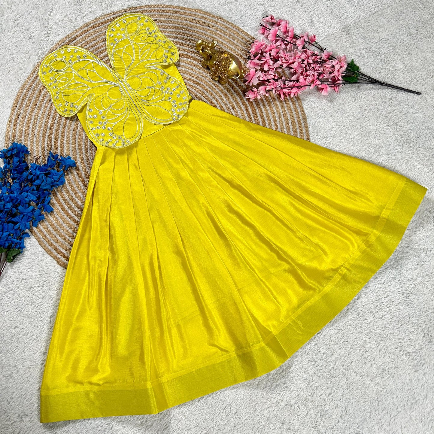 Kids' gown with beautiful butterfly embroidery Yellow Colour