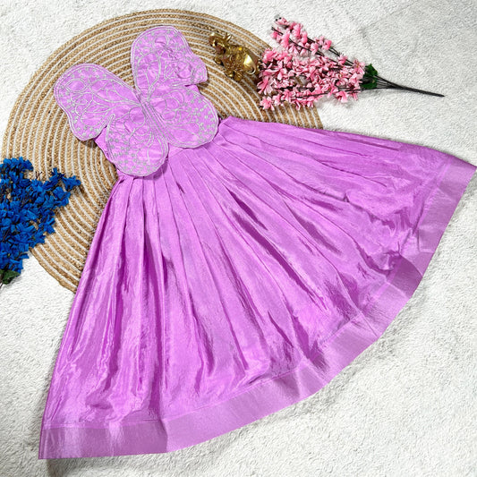 Kids' gown with beautiful butterfly embroidery Lavender Colour