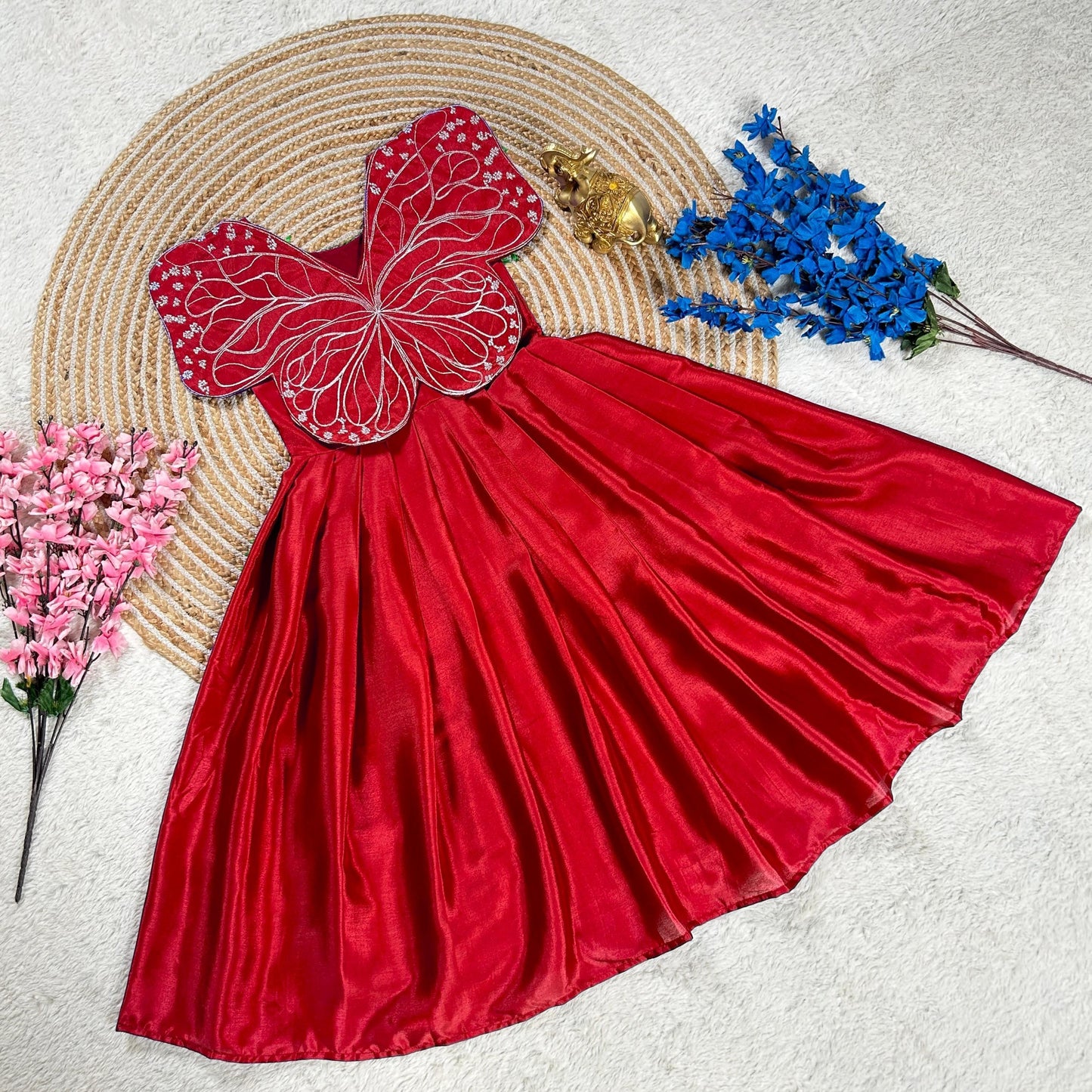 Kids' gown with beautiful butterfly embroidery Red Colour