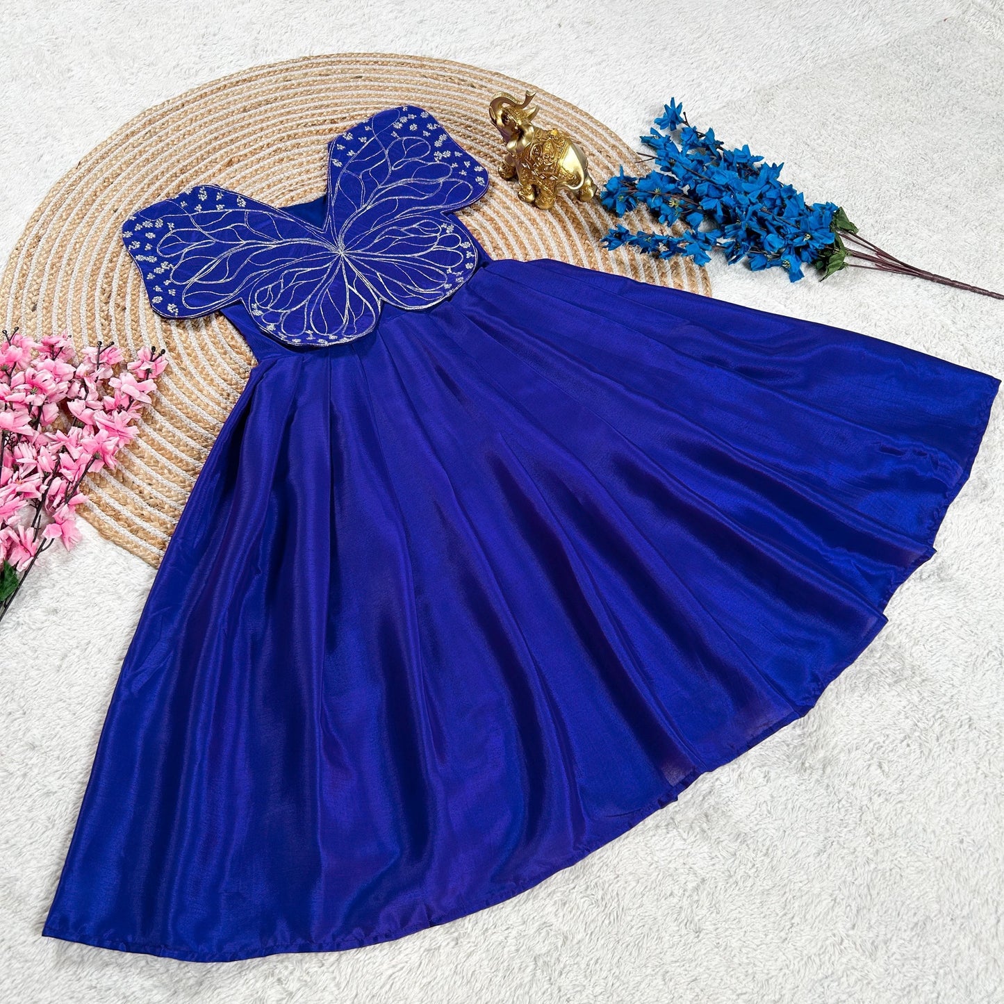 Kids' gown with beautiful butterfly embroidery  Blue Colour