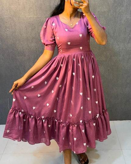 premium blooming vichitra silk fabric& With beautiful heart embroidery work Lavender Colour